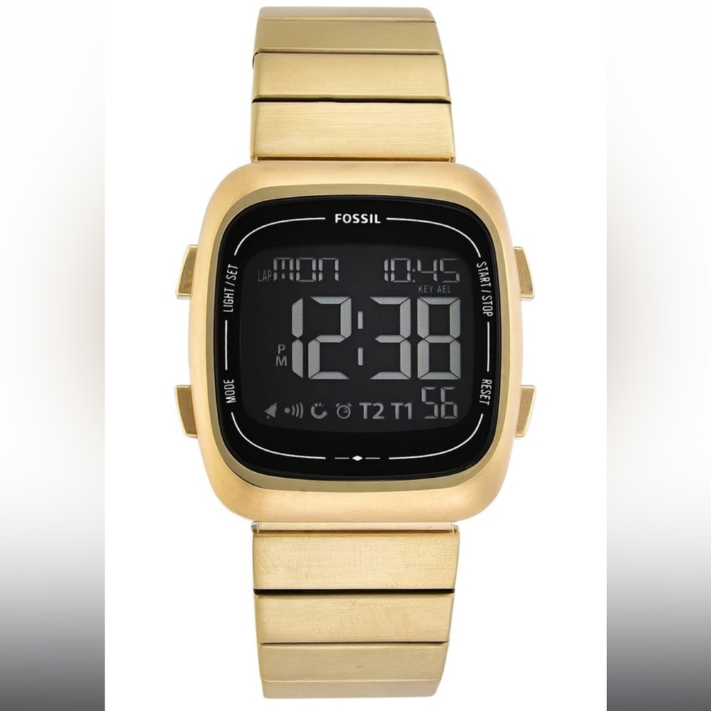 🤩RARE FIND🤩 Fossil Rutherford Men's Gold Stainless Steel Genuine Digital Watch